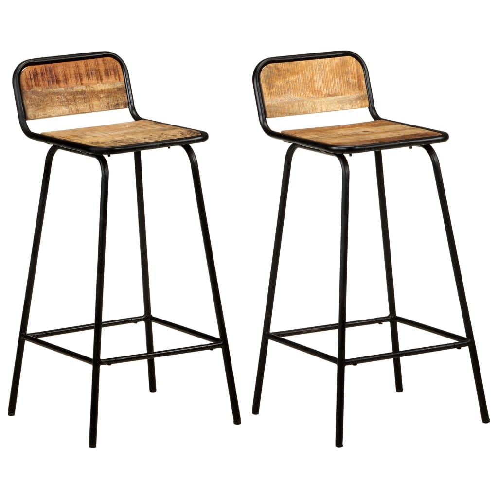 Tabourets De Bar Lot De 4 Bois Massif Manguier Brut-bois de manguier massif-2-44 x 44 x 84 cm-La-Fabrique-Industrielle