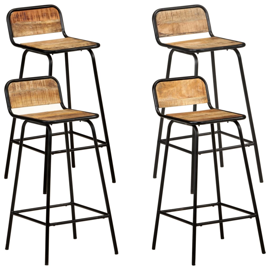 Tabourets De Bar Lot De 4 Bois Massif Manguier Brut-bois de manguier massif-4-44 x 44 x 84 cm-La-Fabrique-Industrielle
