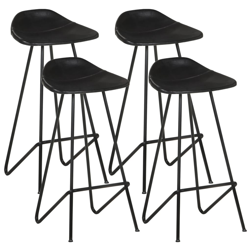 Tabourets De Bar Lot De 4 Cuir Véritable-Noir-4-La-Fabrique-Industrielle