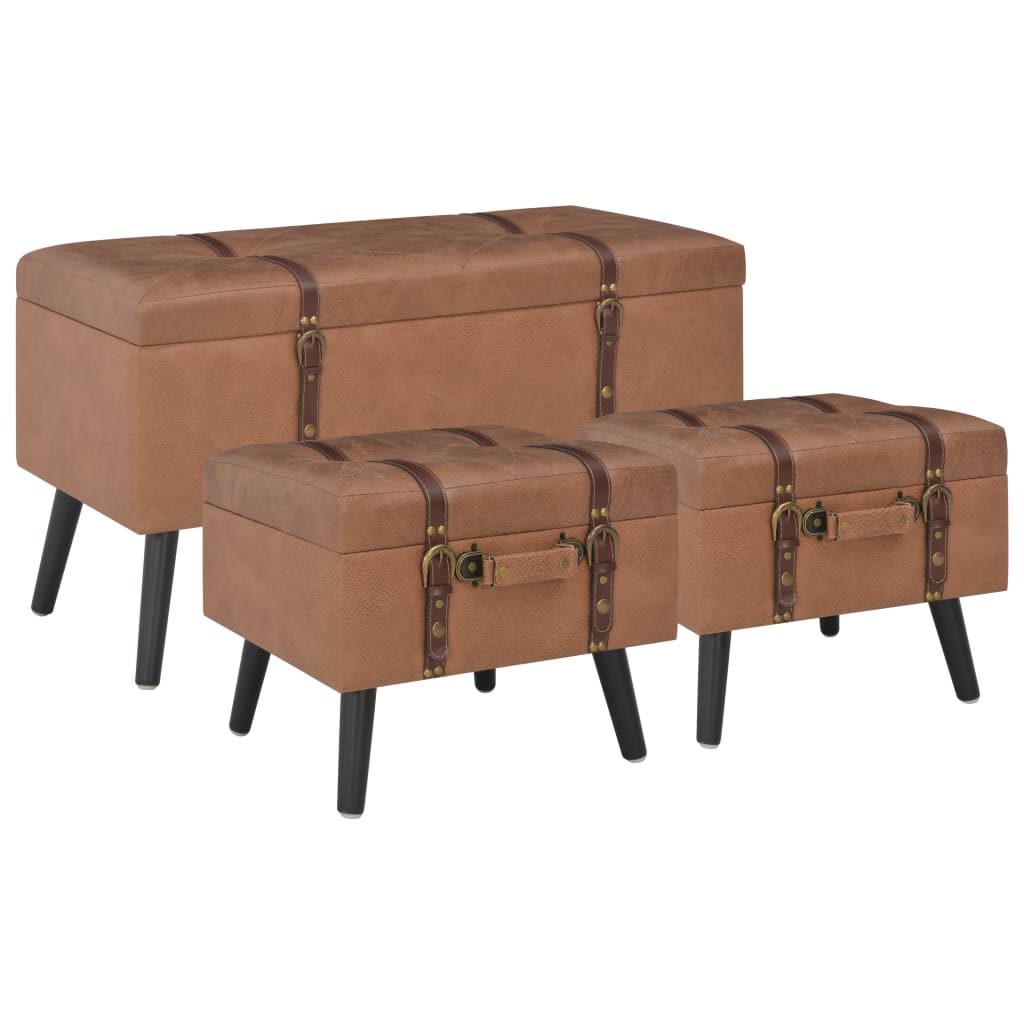 Tabourets De Rangement Lot De 3 Similicuir-Marron-La-Fabrique-Industrielle