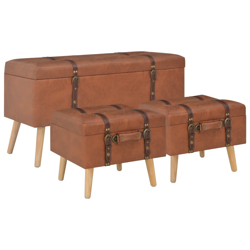 Tabourets De Rangement Lot De 3 Similicuir-Marron pâle-La-Fabrique-Industrielle