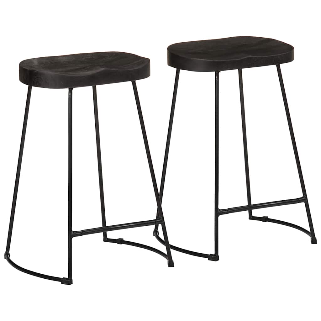 Tabourets de Bar en Bois et Métal Industriel Noir-bois de manguier massif-2-45 x 40 x 62 cm-La-Fabrique-Industrielle