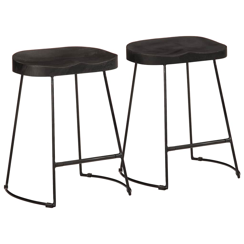 Tabourets de Bar en Bois et Métal Industriel Noir-bois de manguier massif-2-46 x 38 x 52 cm-La-Fabrique-Industrielle