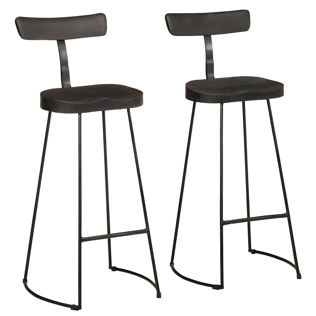 Tabourets de Bar en Bois et Métal Industriel Noir-bois de manguier massif-2-49 x 43 x 103 cm-La-Fabrique-Industrielle