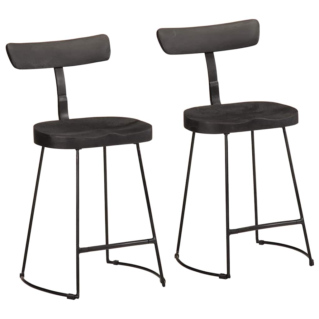 Tabourets de Bar en Bois et Métal Industriel Noir-bois de manguier massif-2-49 x 43 x 79 cm-La-Fabrique-Industrielle