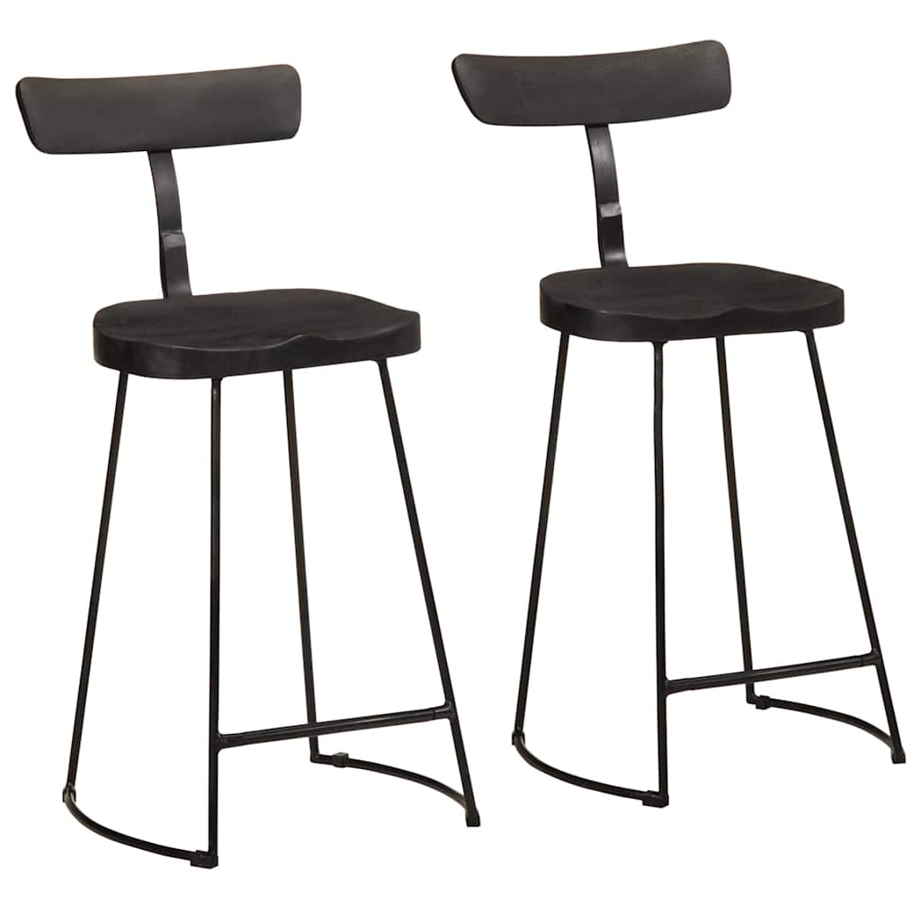 Tabourets de Bar en Bois et Métal Industriel Noir-bois de manguier massif-2-49 x 43 x 88 cm-La-Fabrique-Industrielle