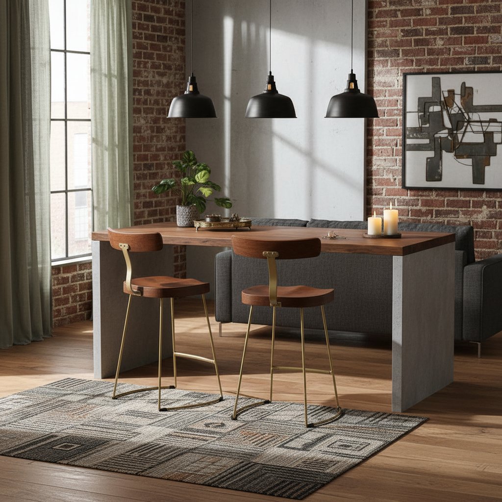 Tabourets de Bar Industriel en Bois et Métal Vintage