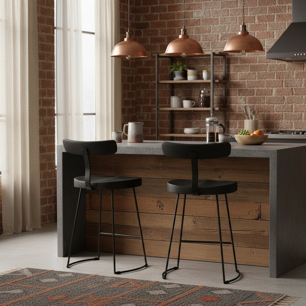 Tabourets de Bar en Bois et Métal Industriel Noir