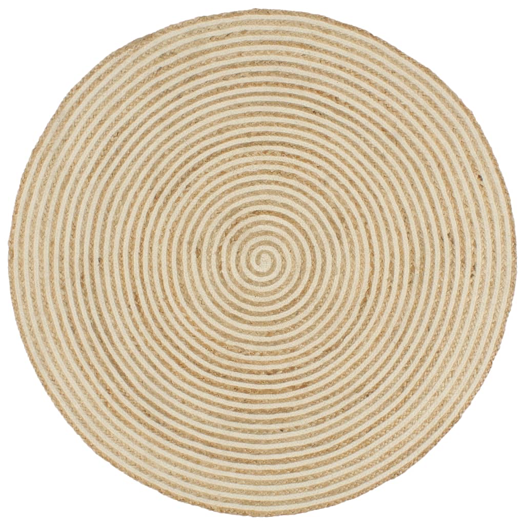 Tapis Fait À La Main Jute Avec Design De Spirale-Blanc-120 cm-La-Fabrique-Industrielle