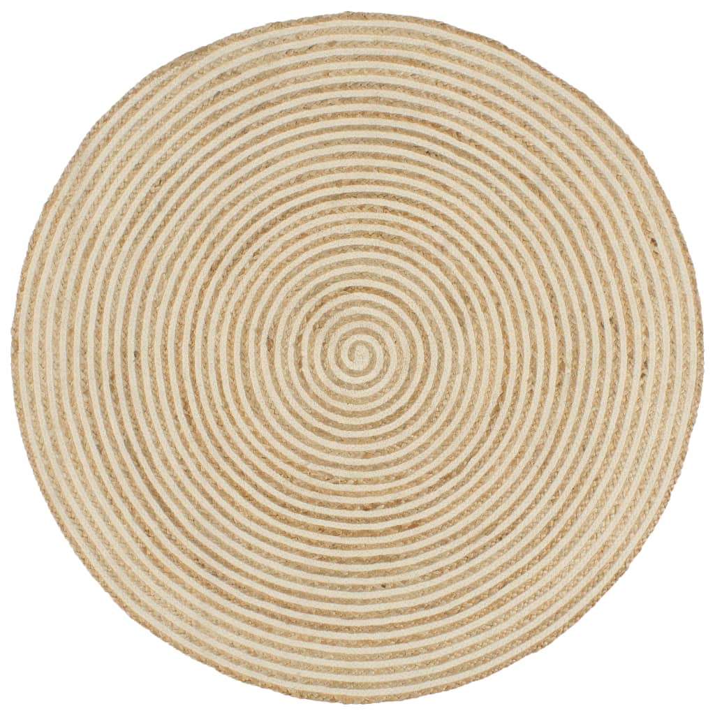 Tapis Fait À La Main Jute Avec Design De Spirale-Blanc-90 cm-La-Fabrique-Industrielle