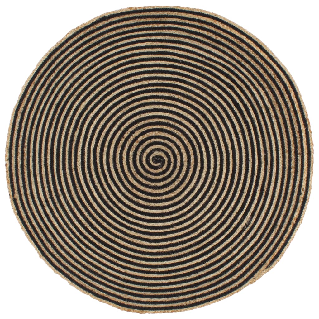 Tapis Fait À La Main Jute Avec Design De Spirale-Noir-120 cm-La-Fabrique-Industrielle