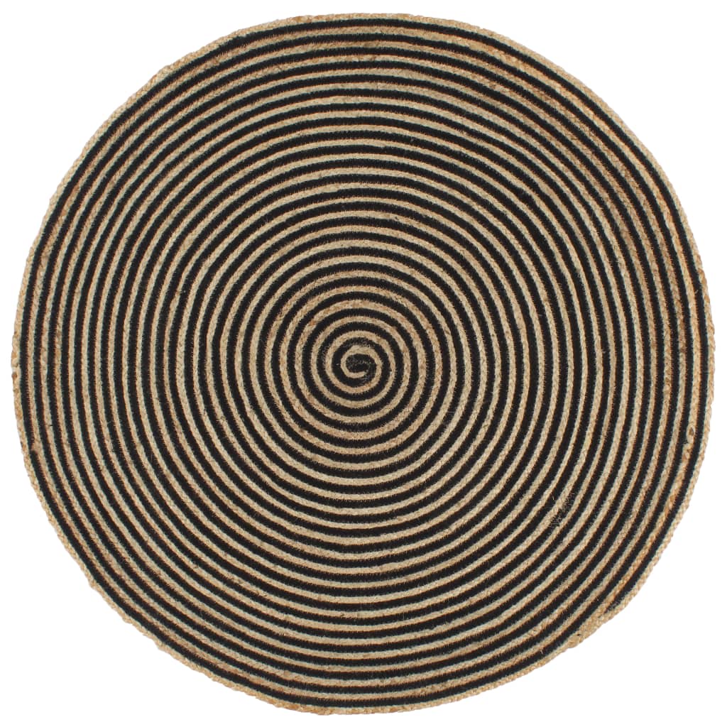 Tapis Fait À La Main Jute Avec Design De Spirale-Noir-150 cm-La-Fabrique-Industrielle
