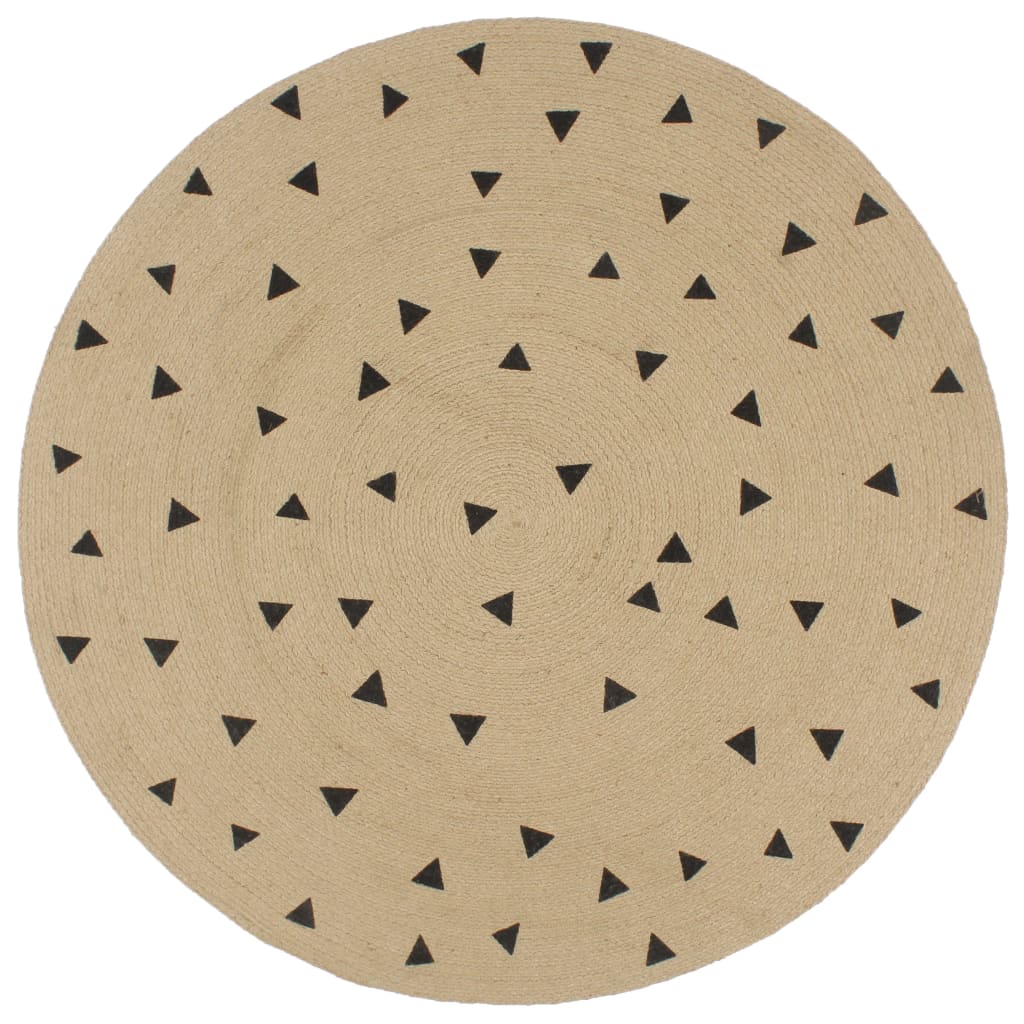 Tapis Fait À La Main Jute Avec Imprimé Noir-120 cm-Triangles-La-Fabrique-Industrielle