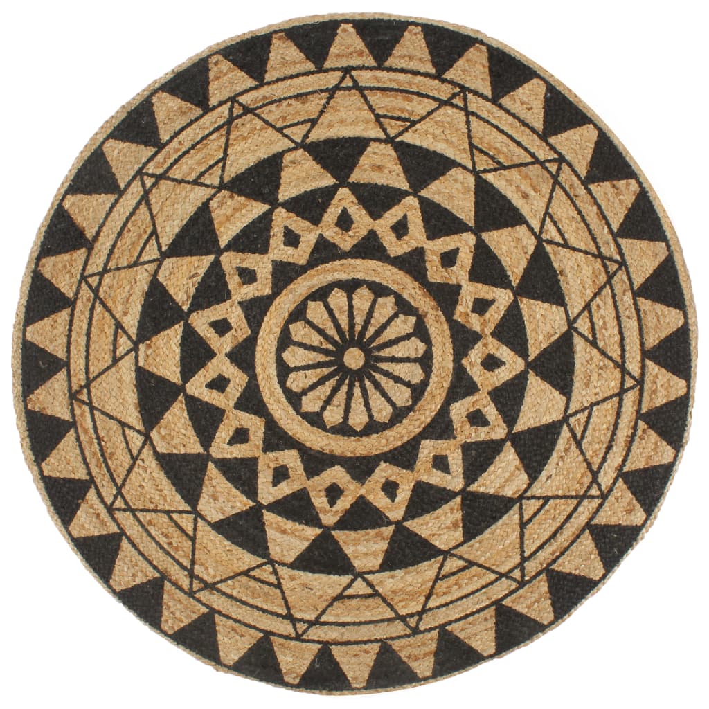 Tapis Fait À La Main Jute Avec Imprimé Noir-120 cm-motif de fleurs noires-La-Fabrique-Industrielle