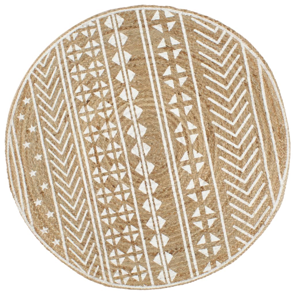 Tapis Fait À La Main Jute Avec Imprimé Noir-120 cm-motif géométrique-La-Fabrique-Industrielle