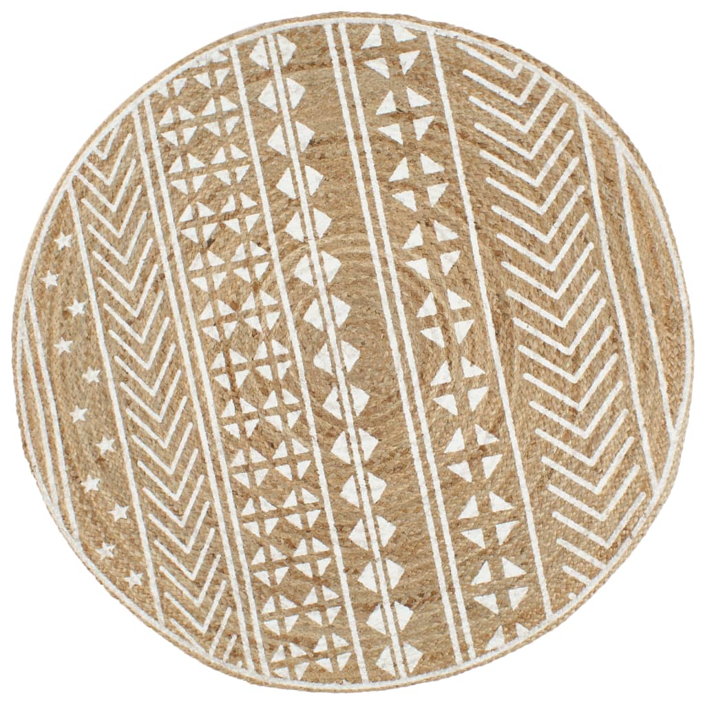 Tapis Fait À La Main Jute Avec Imprimé Noir-150 cm-motif géométrique-La-Fabrique-Industrielle