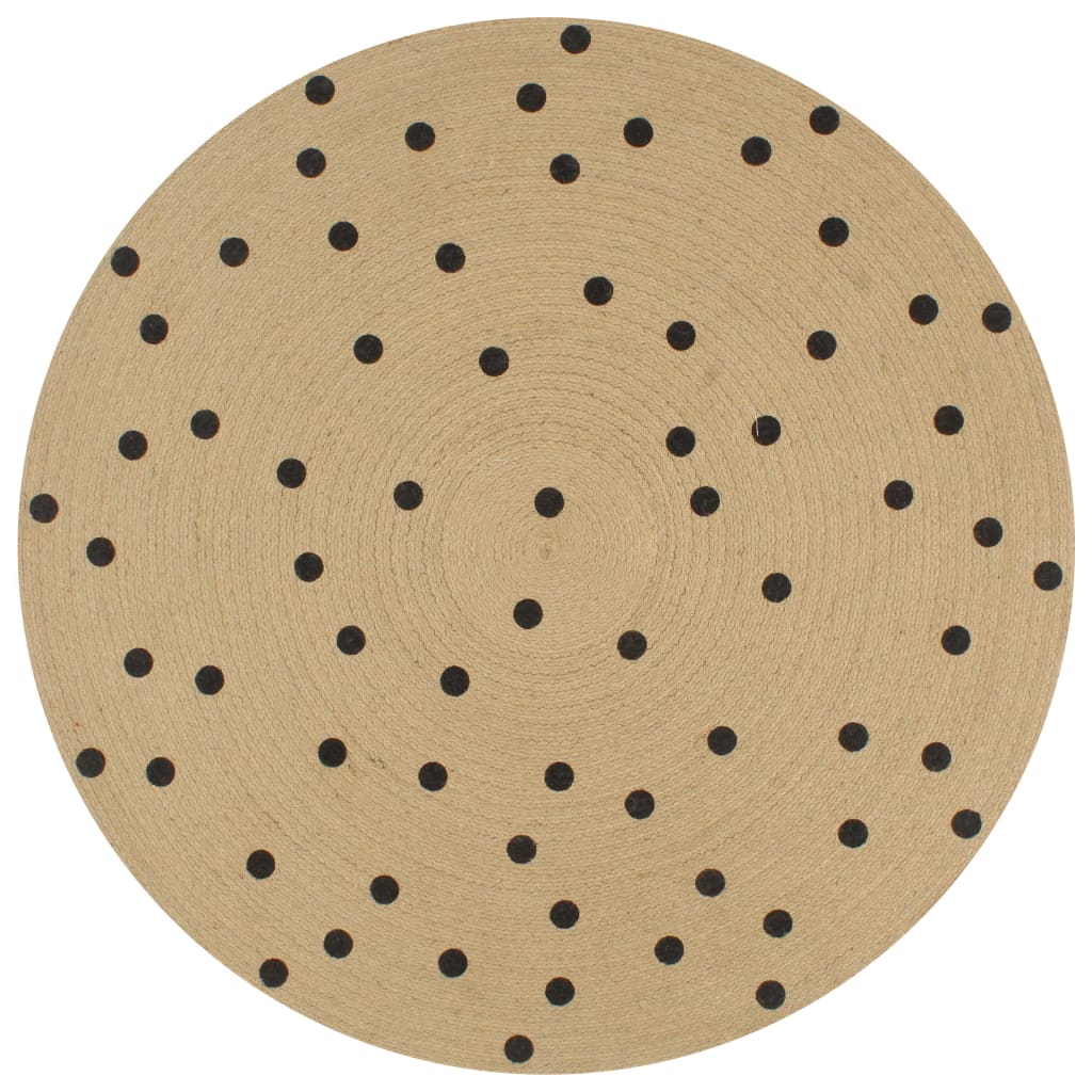 Tapis Fait À La Main Jute Avec Imprimé Noir-150 cm-pois-La-Fabrique-Industrielle