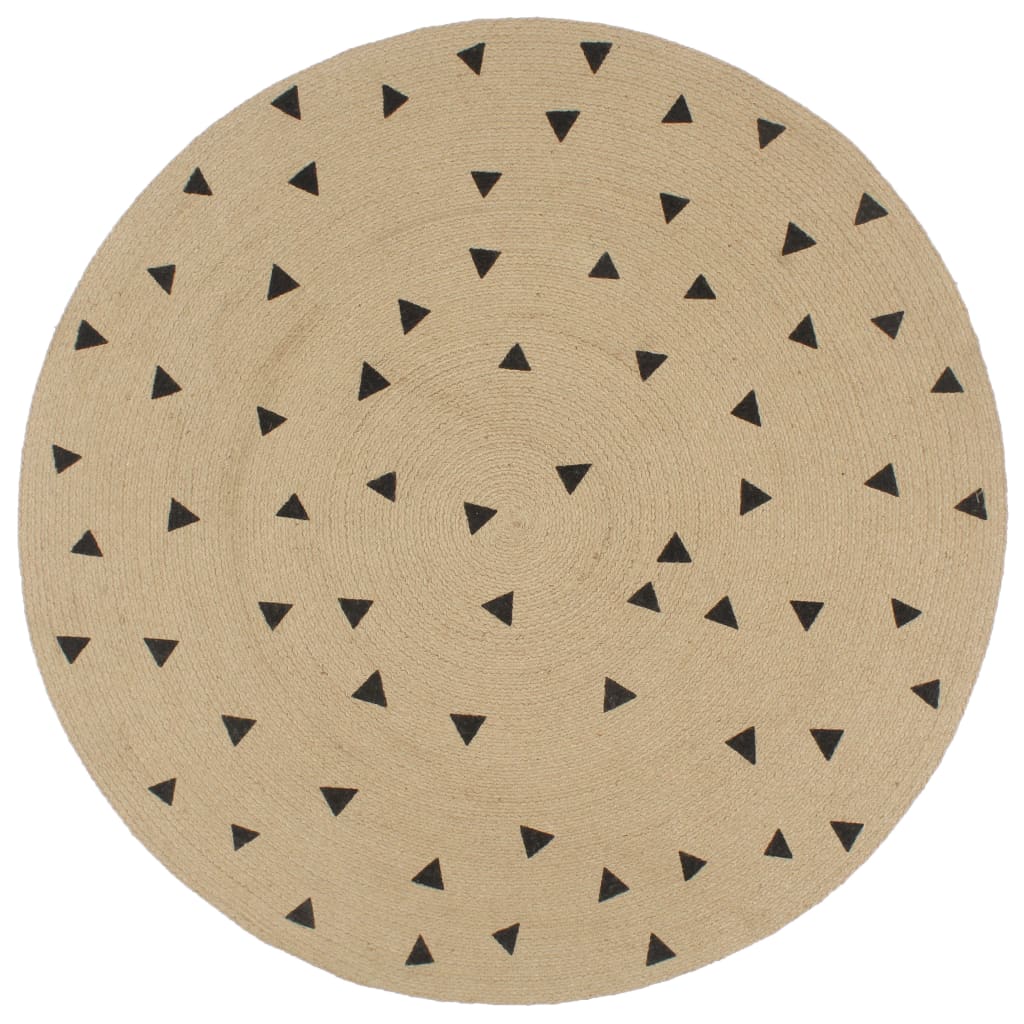 Tapis Fait À La Main Jute Avec Imprimé Noir-90 cm-Triangles-La-Fabrique-Industrielle