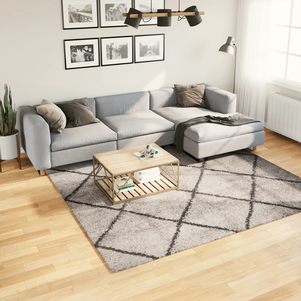 Tapis Shaggy À Poils Longs Moderne Beige Anthracite Beige Et Anthracite-240 x 240 cm-La-Fabrique-Industrielle