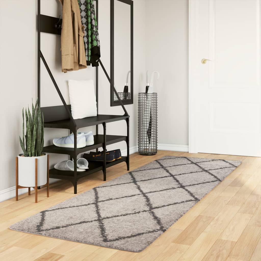 Tapis Shaggy À Poils Longs Moderne Beige Anthracite Beige Et Anthracite-80 x 250 cm-La-Fabrique-Industrielle