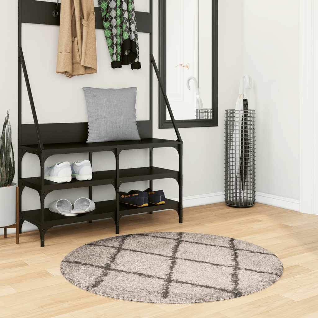 Tapis Shaggy À Poils Longs Moderne Beige Anthracite Beige Et Anthracite-Ø 100 cm-La-Fabrique-Industrielle