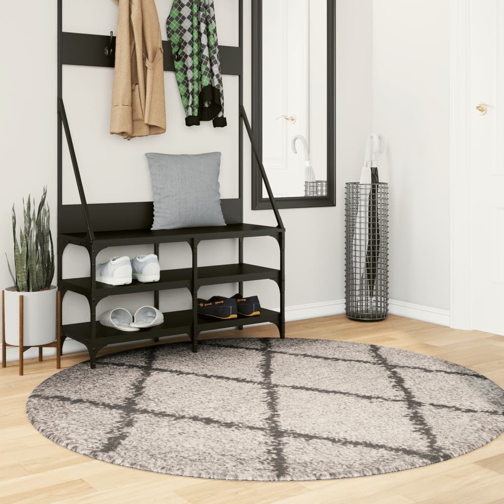 Tapis Shaggy À Poils Longs Moderne Beige Anthracite Beige Et Anthracite-Ø 160 cm-La-Fabrique-Industrielle