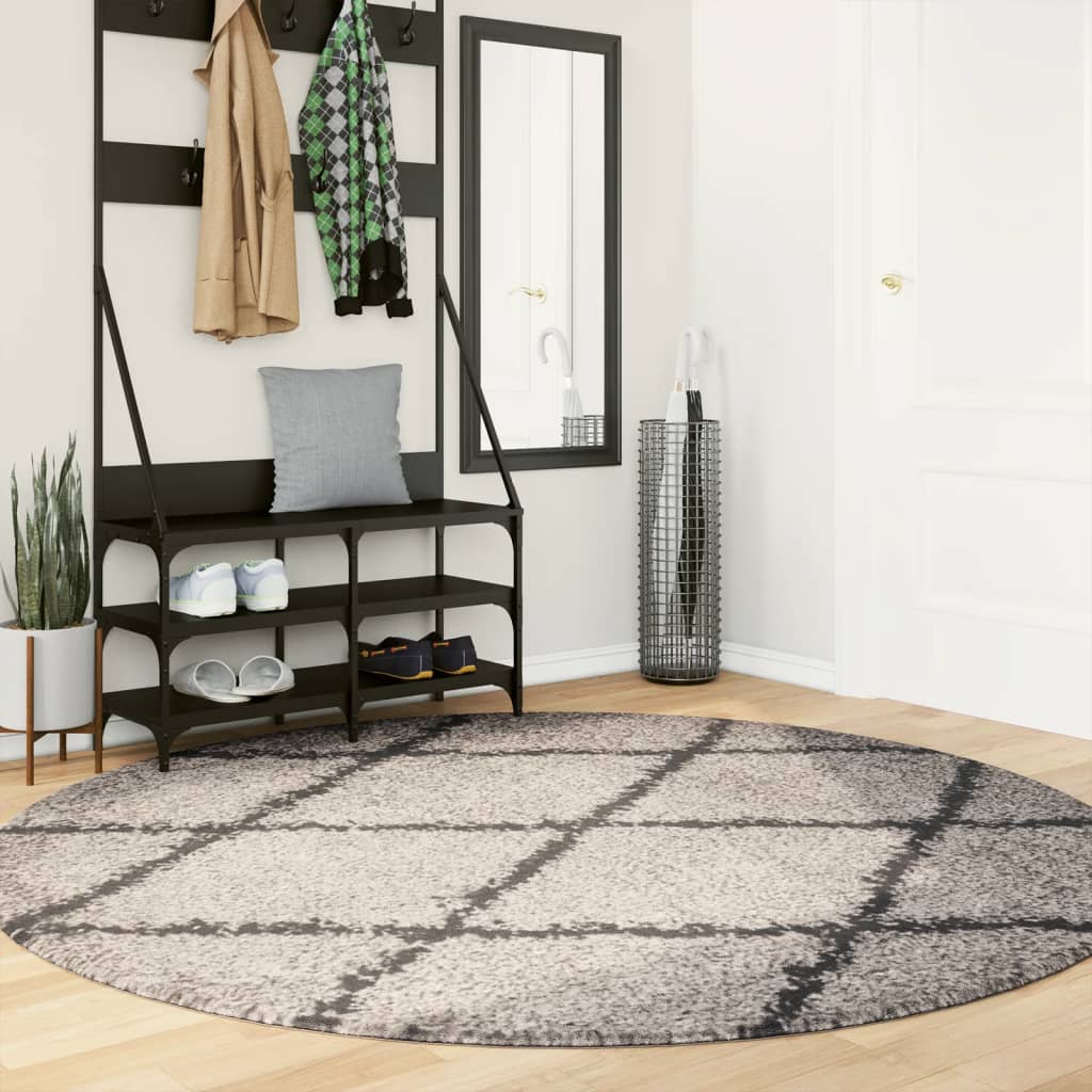 Tapis Shaggy À Poils Longs Moderne Beige Anthracite Beige Et Anthracite-Ø 200 cm-La-Fabrique-Industrielle