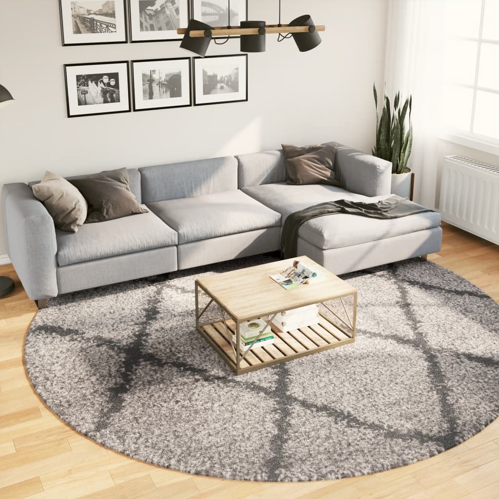 Tapis Shaggy À Poils Longs Moderne Beige Anthracite Beige Et Anthracite-Ø 280 cm-La-Fabrique-Industrielle