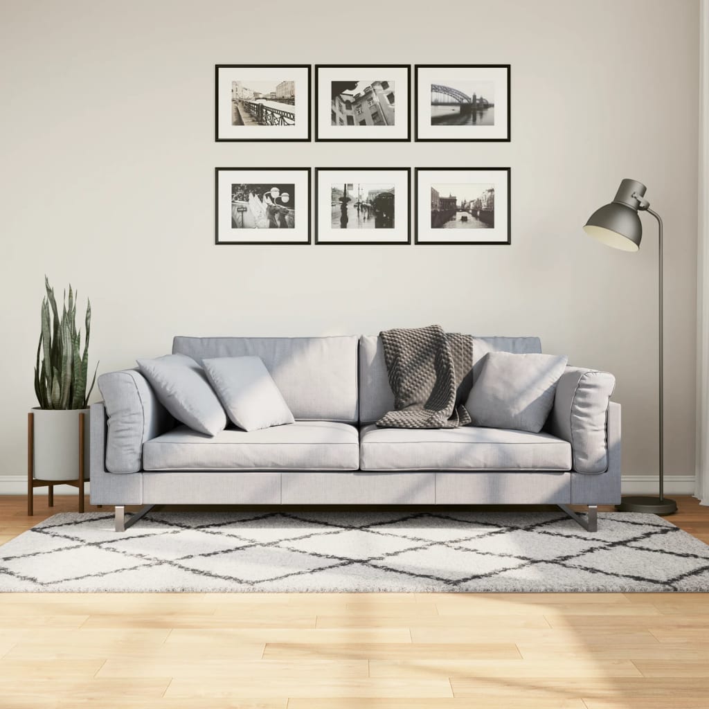 Tapis Shaggy À Poils Longs Moderne Crème Et Noir-100 x 200 cm-La-Fabrique-Industrielle
