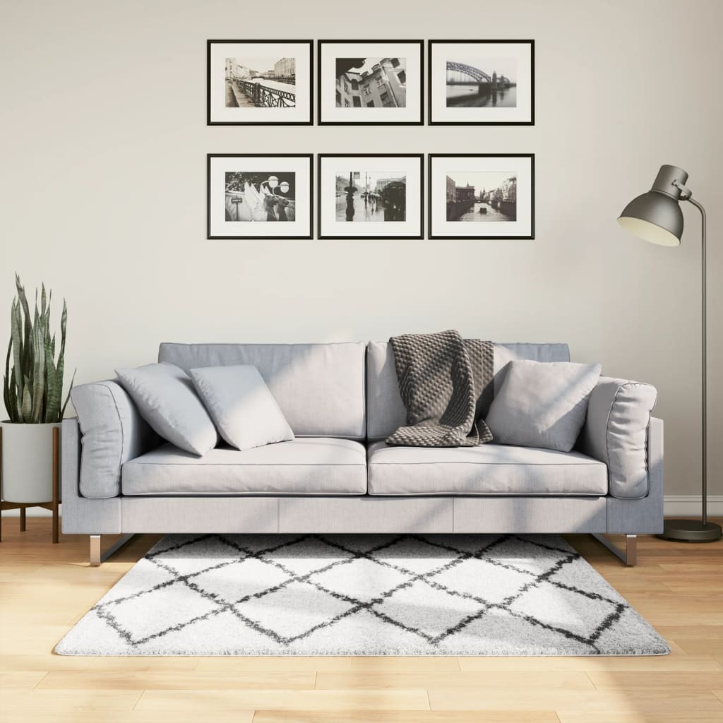 Tapis Shaggy À Poils Longs Moderne Crème Et Noir-120 x 120 cm-La-Fabrique-Industrielle