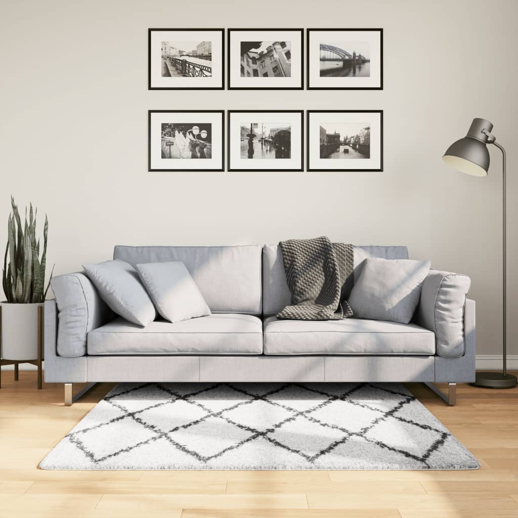 Tapis Shaggy À Poils Longs Moderne Crème Et Noir-120 x 170 cm-La-Fabrique-Industrielle