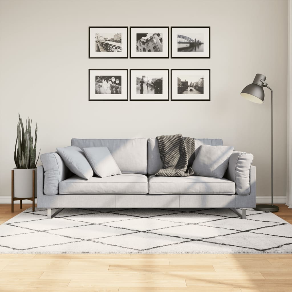 Tapis Shaggy À Poils Longs Moderne Crème Et Noir-140 x 200 cm-La-Fabrique-Industrielle