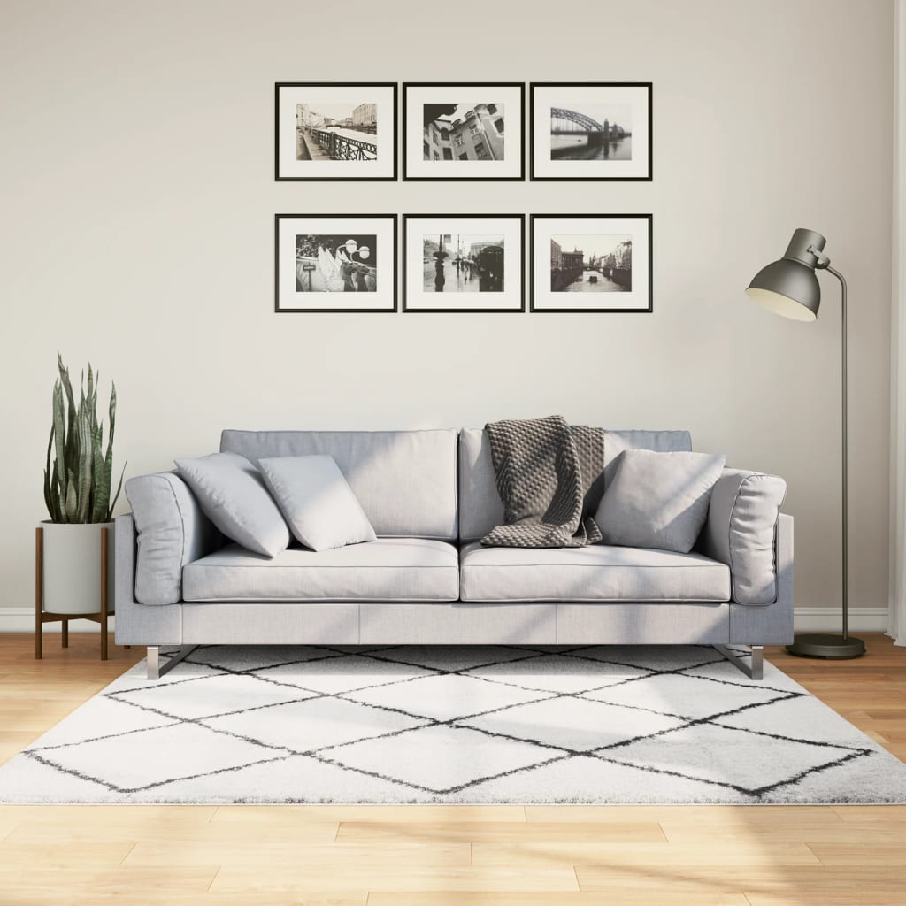 Tapis Shaggy À Poils Longs Moderne Crème Et Noir-160 x 160 cm-La-Fabrique-Industrielle