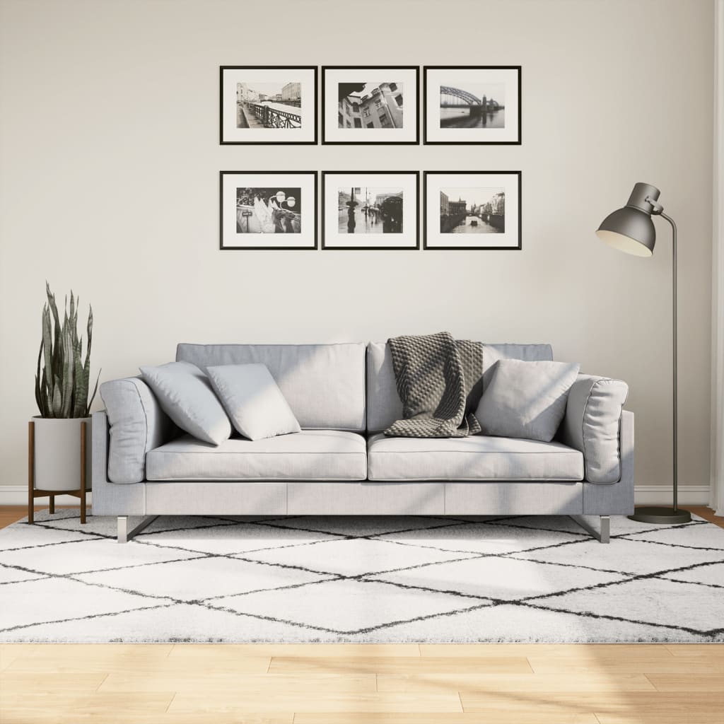 Tapis Shaggy À Poils Longs Moderne Crème Et Noir-160 x 230 cm-La-Fabrique-Industrielle