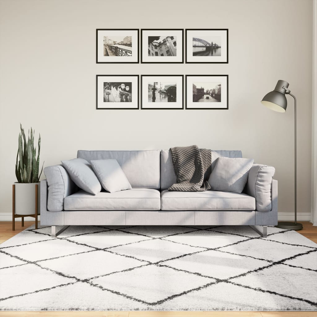 Tapis Shaggy À Poils Longs Moderne Crème Et Noir-200 x 200 cm-La-Fabrique-Industrielle
