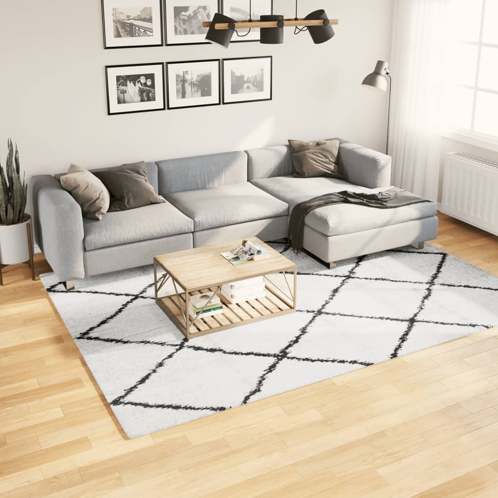 Tapis Shaggy À Poils Longs Moderne Crème Et Noir-200 x 280 cm-La-Fabrique-Industrielle