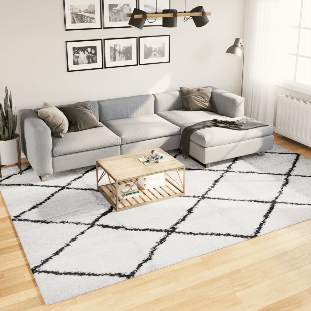 Tapis Shaggy À Poils Longs Moderne Crème Et Noir-240 x 340 cm-La-Fabrique-Industrielle