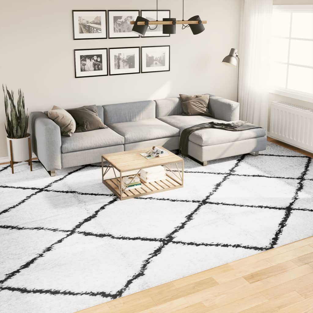 Tapis Shaggy À Poils Longs Moderne Crème Et Noir-300 x 400 cm-La-Fabrique-Industrielle
