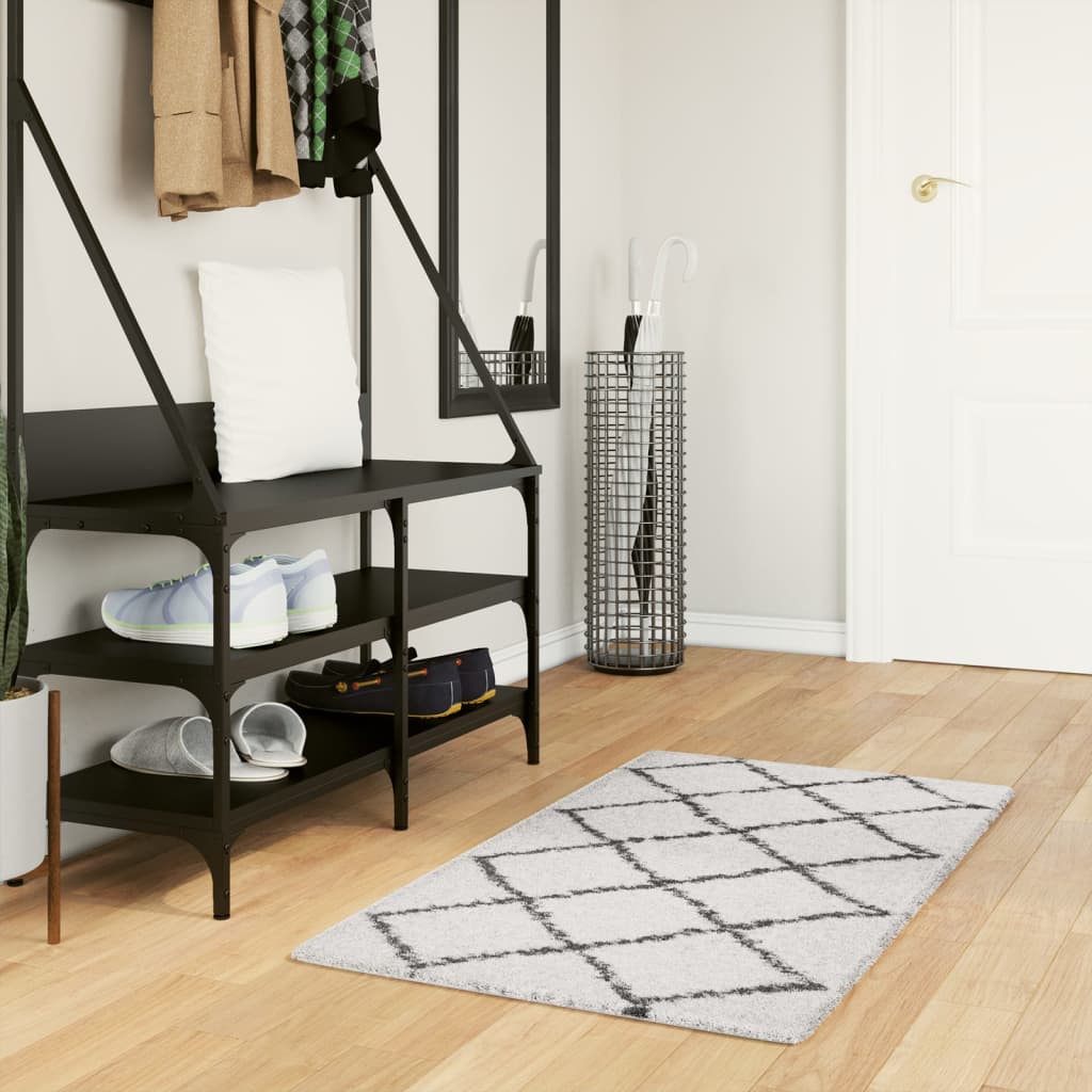 Tapis Shaggy À Poils Longs Moderne Crème Et Noir-60 x 110 cm-La-Fabrique-Industrielle