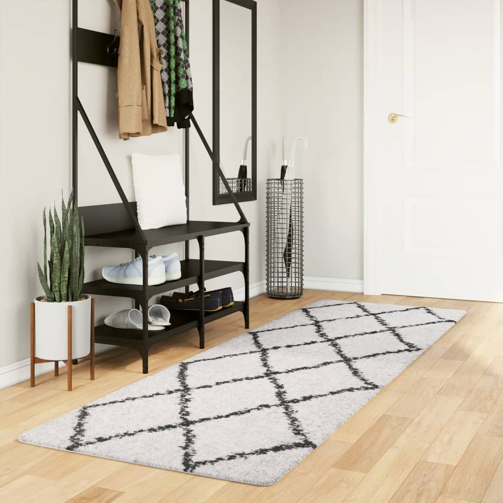 Tapis Shaggy À Poils Longs Moderne Crème Et Noir-80 x 250 cm-La-Fabrique-Industrielle