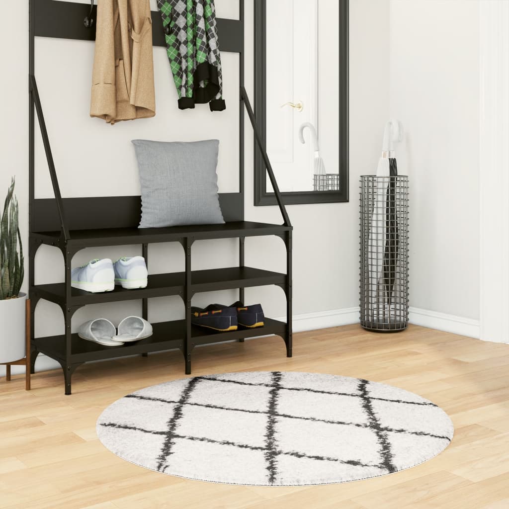 Tapis Shaggy À Poils Longs Moderne Crème Et Noir-Ø 100 cm-La-Fabrique-Industrielle