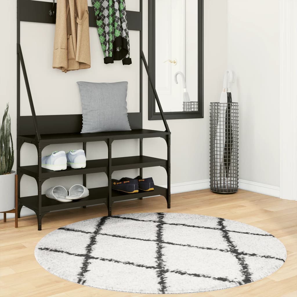 Tapis Shaggy À Poils Longs Moderne Crème Et Noir-Ø 120 cm-La-Fabrique-Industrielle