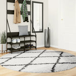 Tapis Shaggy À Poils Longs Moderne Crème Et Noir-Ø 200 cm-La-Fabrique-Industrielle