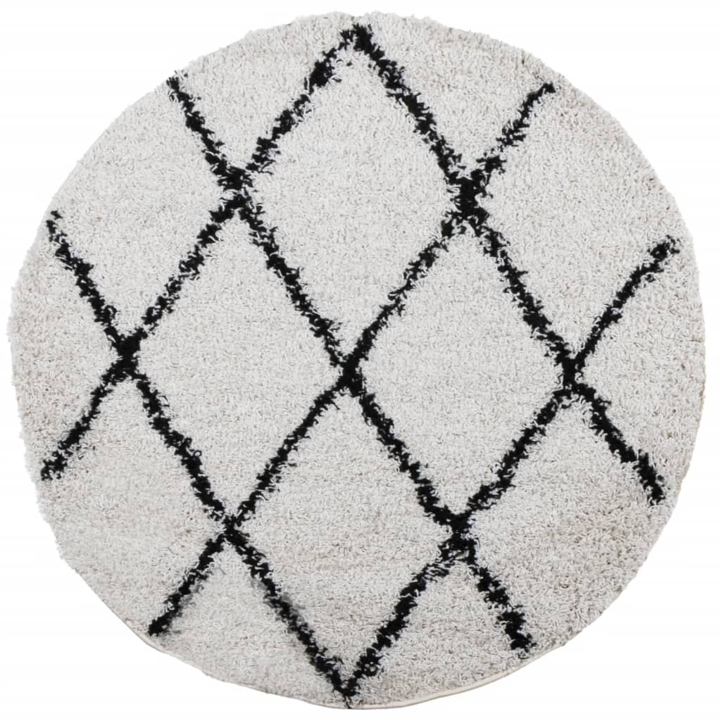 Tapis Shaggy À Poils Longs Moderne Crème Et Noir-La-Fabrique-Industrielle