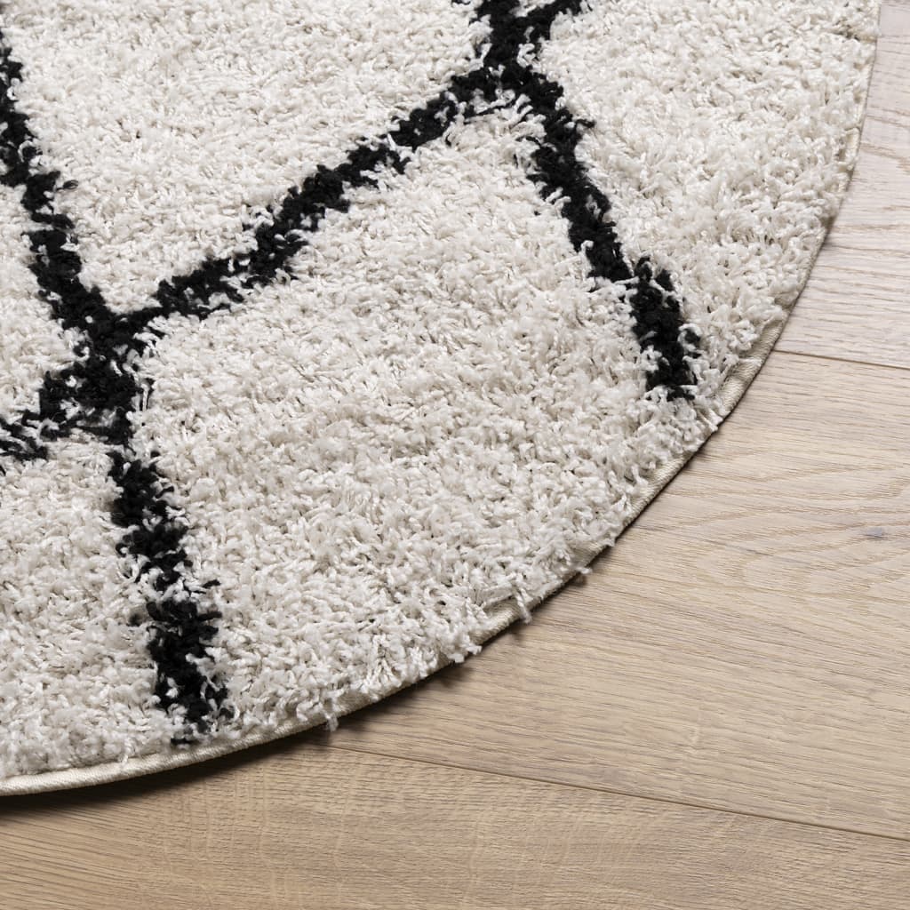 Tapis Shaggy À Poils Longs Moderne Crème Et Noir-La-Fabrique-Industrielle