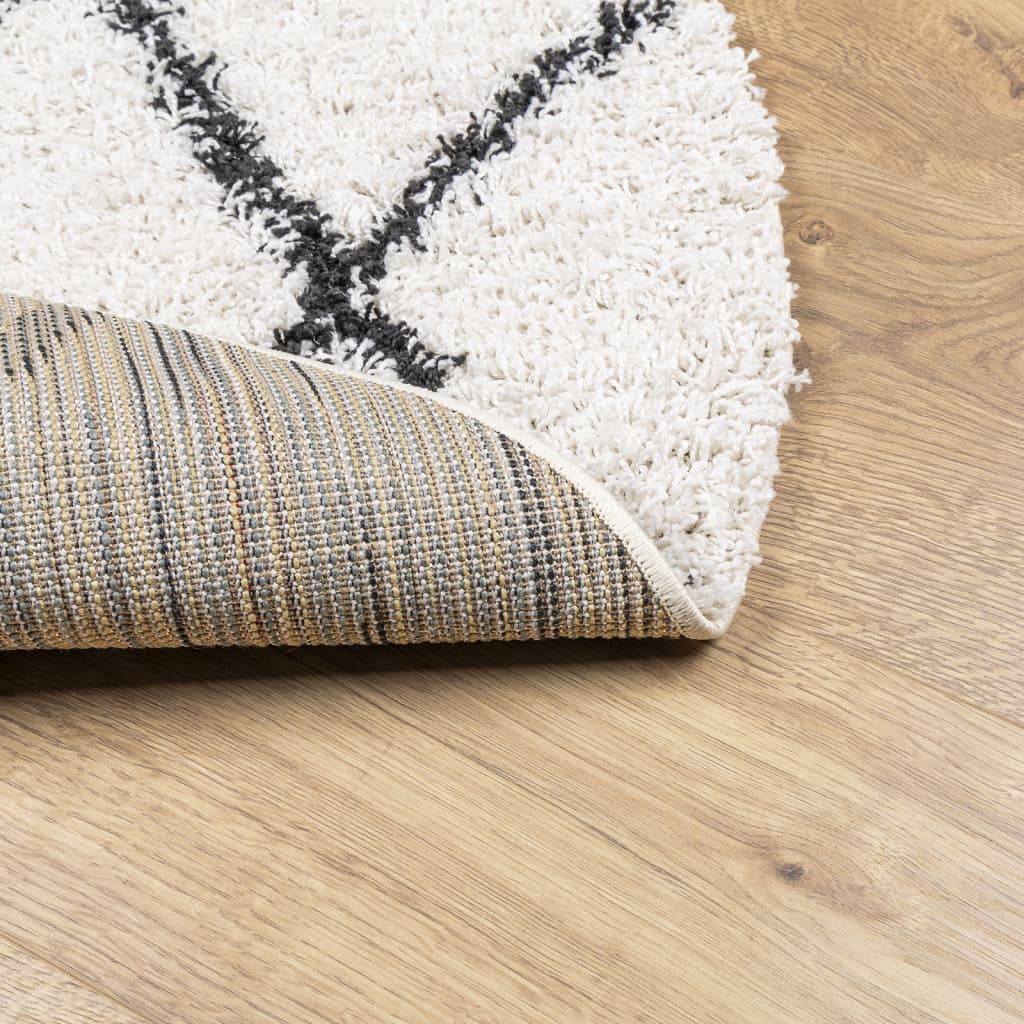 Tapis Shaggy À Poils Longs Moderne Crème Et Noir-La-Fabrique-Industrielle