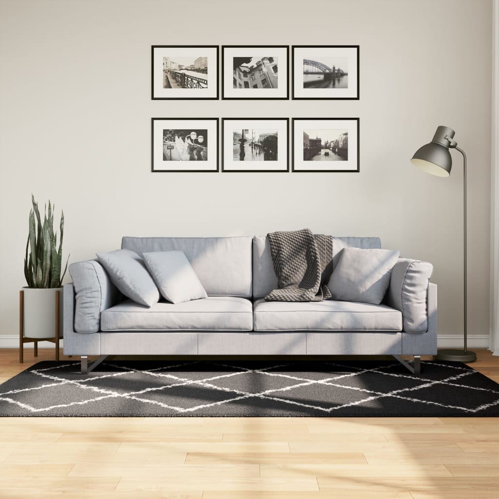 Tapis Shaggy À Poils Longs Moderne Noir Et Crème-100 x 200 cm-La-Fabrique-Industrielle