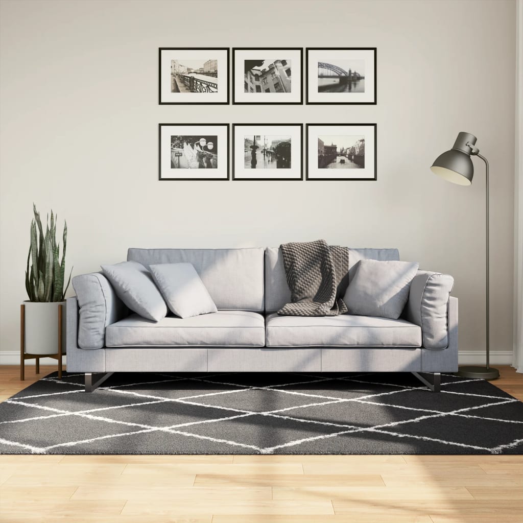 Tapis Shaggy À Poils Longs Moderne Noir Et Crème-140 x 200 cm-La-Fabrique-Industrielle
