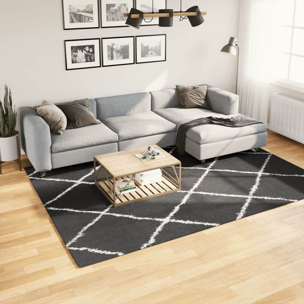 Tapis Shaggy À Poils Longs Moderne Noir Et Crème-200 x 280 cm-La-Fabrique-Industrielle