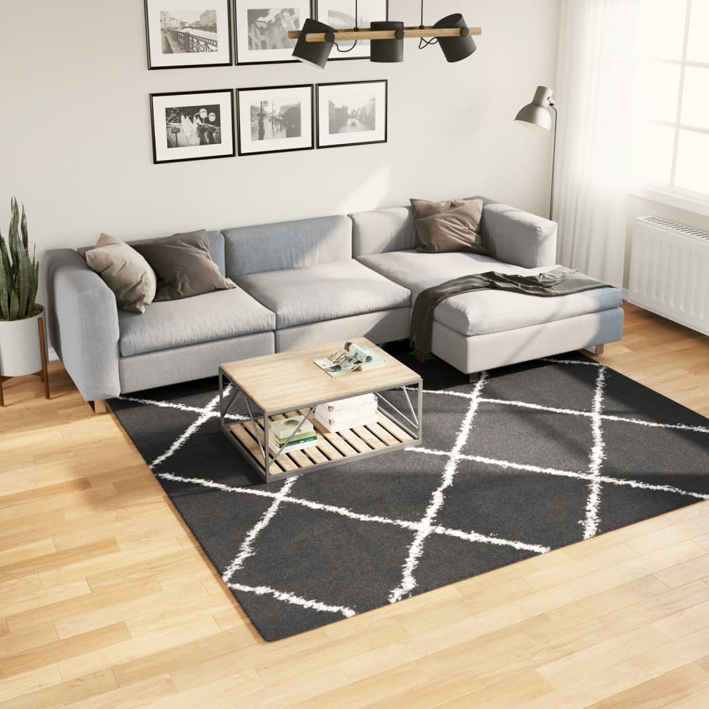 Tapis Shaggy À Poils Longs Moderne Noir Et Crème-240 x 240 cm-La-Fabrique-Industrielle